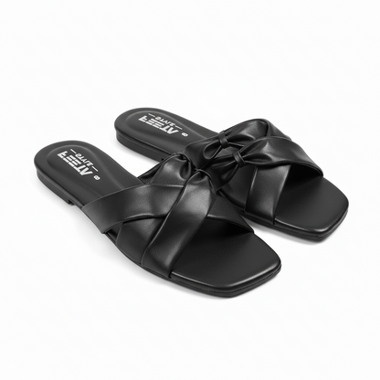 Black Double Twin Knotted Flats 316-7