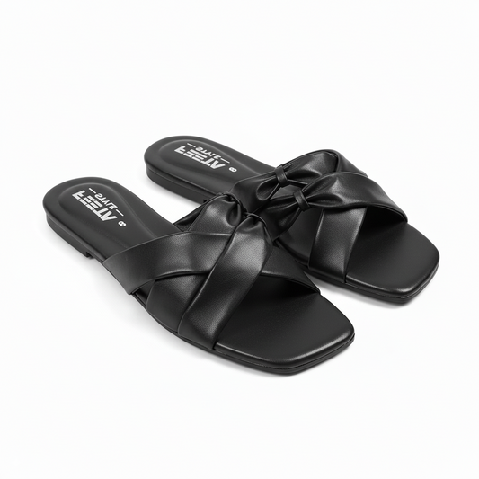 Black Double Twin Knotted Flats 316-7