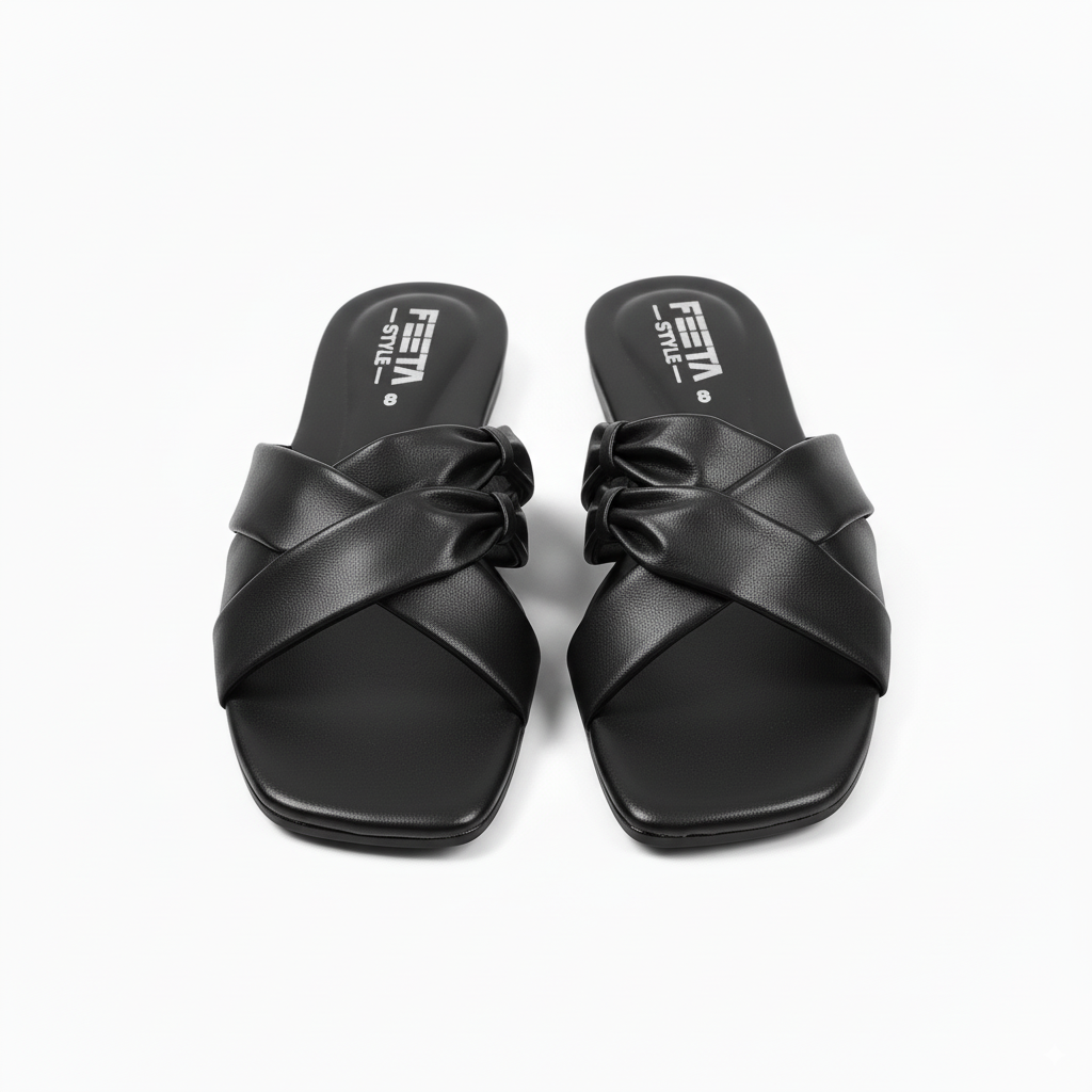 Black Double Twin Knotted Flats 316-7