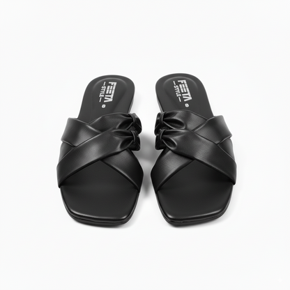 Black Double Twin Knotted Flats 316-7