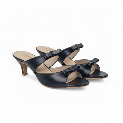 Noir Black Bow Mule Heels 408-7