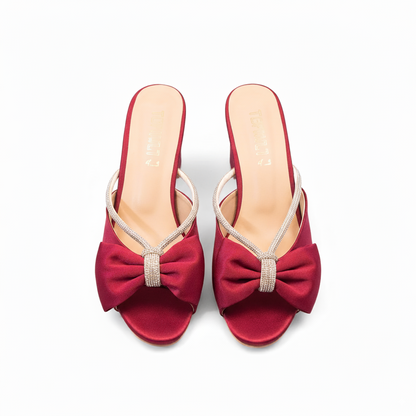 Red Velvet Block Heel Slippers 454-7