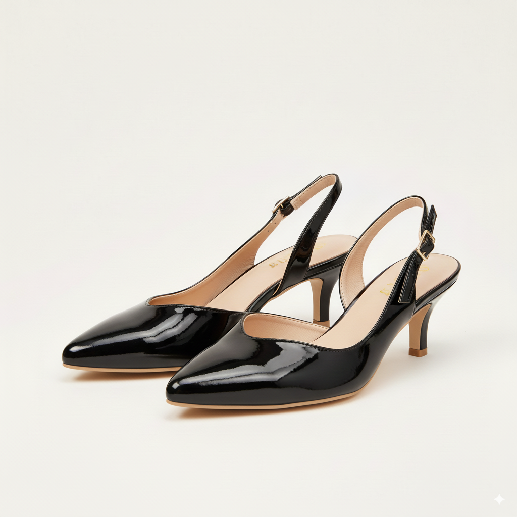 Elegant Black Gloss Slingback Heels 831-7