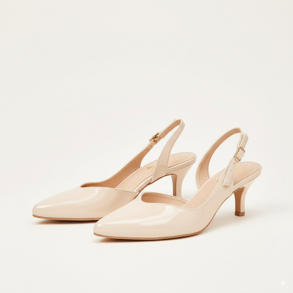 Elegant White - Fawn Gloss Slingback Heels 831-7