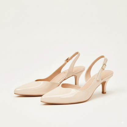 Elegant White - Fawn Gloss Slingback Heels 831-7
