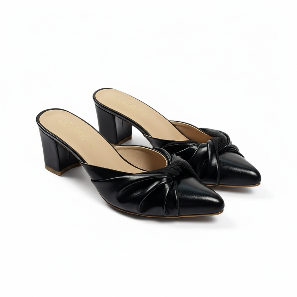 Jet Black Knotted Block Heels – 447-7