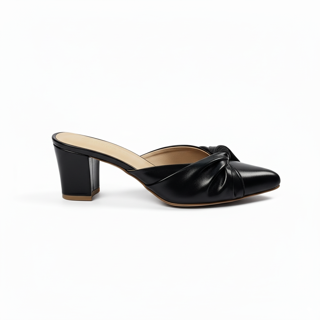 Jet Black Knotted Block Heels – 447-7