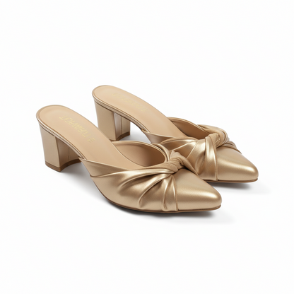 Golden Beige Knotted Block Heels - 447-7