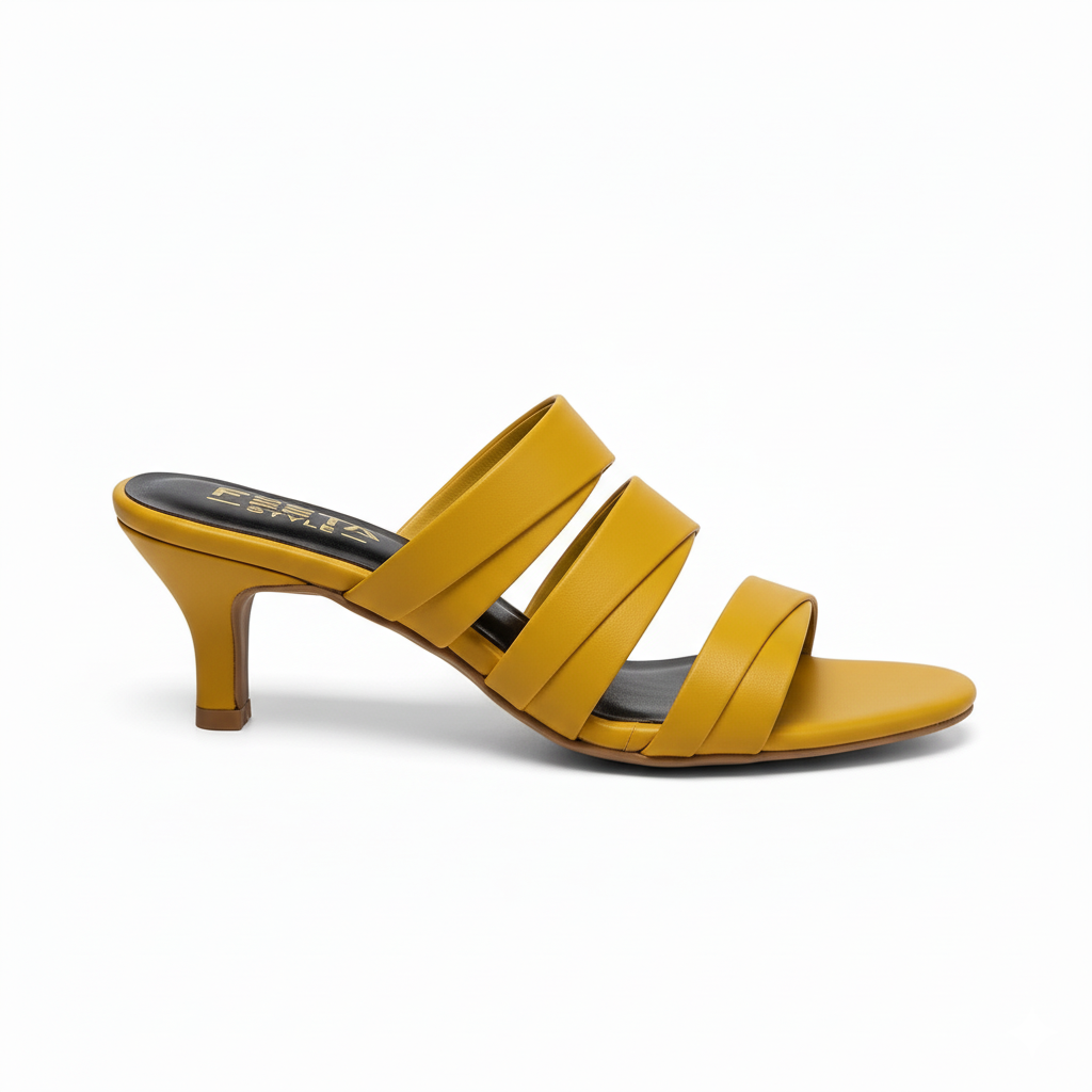 Mustard Triple Strap Luxe Mule Heels 479-7