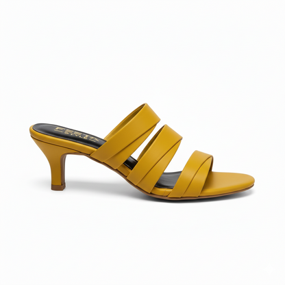 Mustard Triple Strap Luxe Mule Heels 479-7