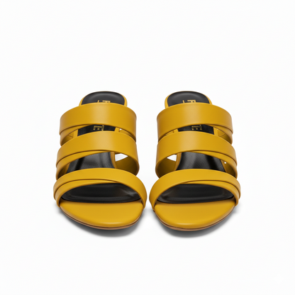 Mustard Triple Strap Luxe Mule Heels 479-7