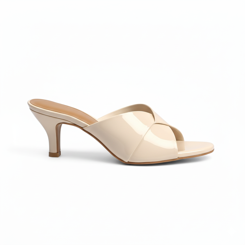 Cream White Gloss Luxe Mule Heels - 402-7