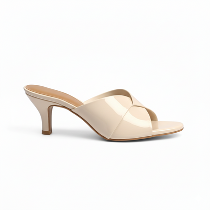 Cream White Gloss Luxe Mule Heels - 402-7
