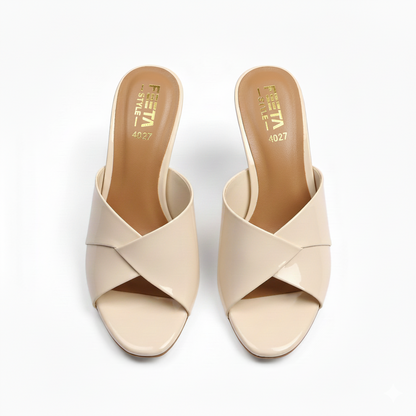 Cream White Gloss Luxe Mule Heels - 402-7