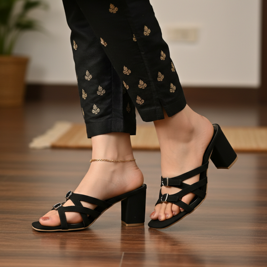 Emerald Buckle Heels - Black 420-7