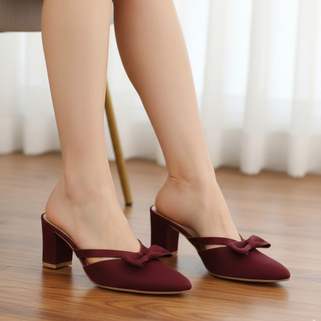 Burgundy Classic Bow Knot Heels 478-7