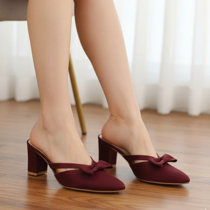 Burgundy Classic Bow Knot Heels 478-7