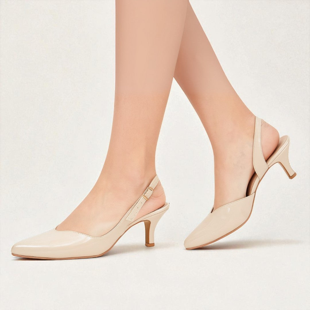 Elegant White - Fawn Gloss Slingback Heels 831-7