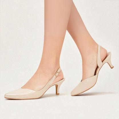 Elegant White - Fawn Gloss Slingback Heels 831-7