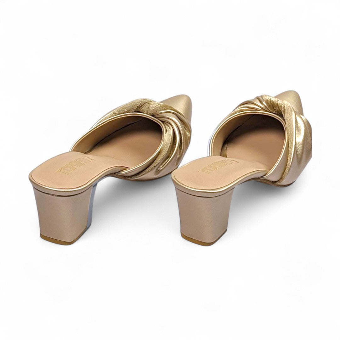 Golden Beige Knotted Block Heels - 447-7