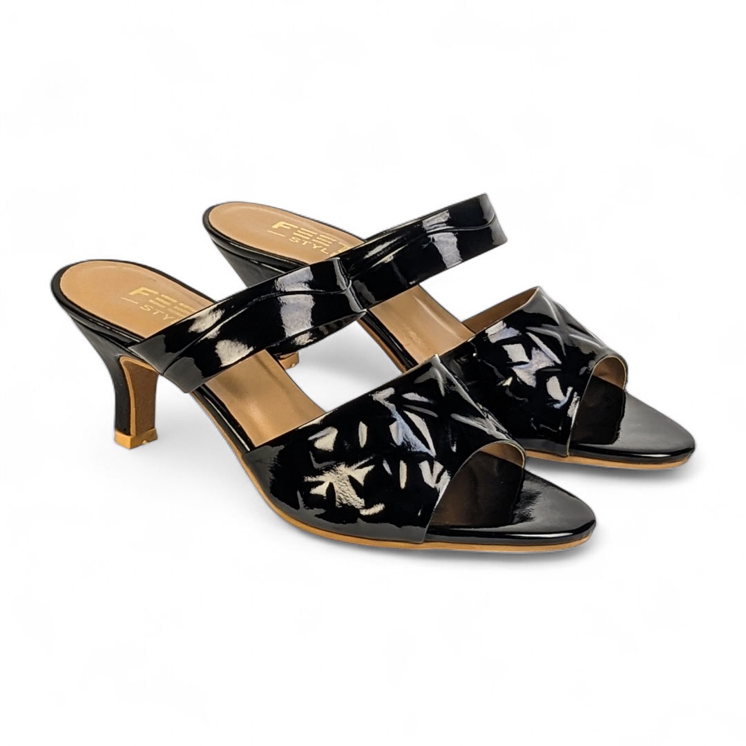 Black Patent Luxe Mule Heels 404-7