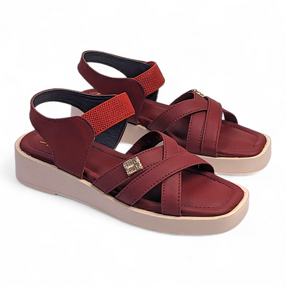Maroon Cross Strap Sandals 953-7