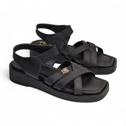 Black Cross Strap Sandals 953-7