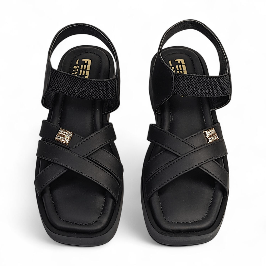 Black Cross Strap Sandals 953-7