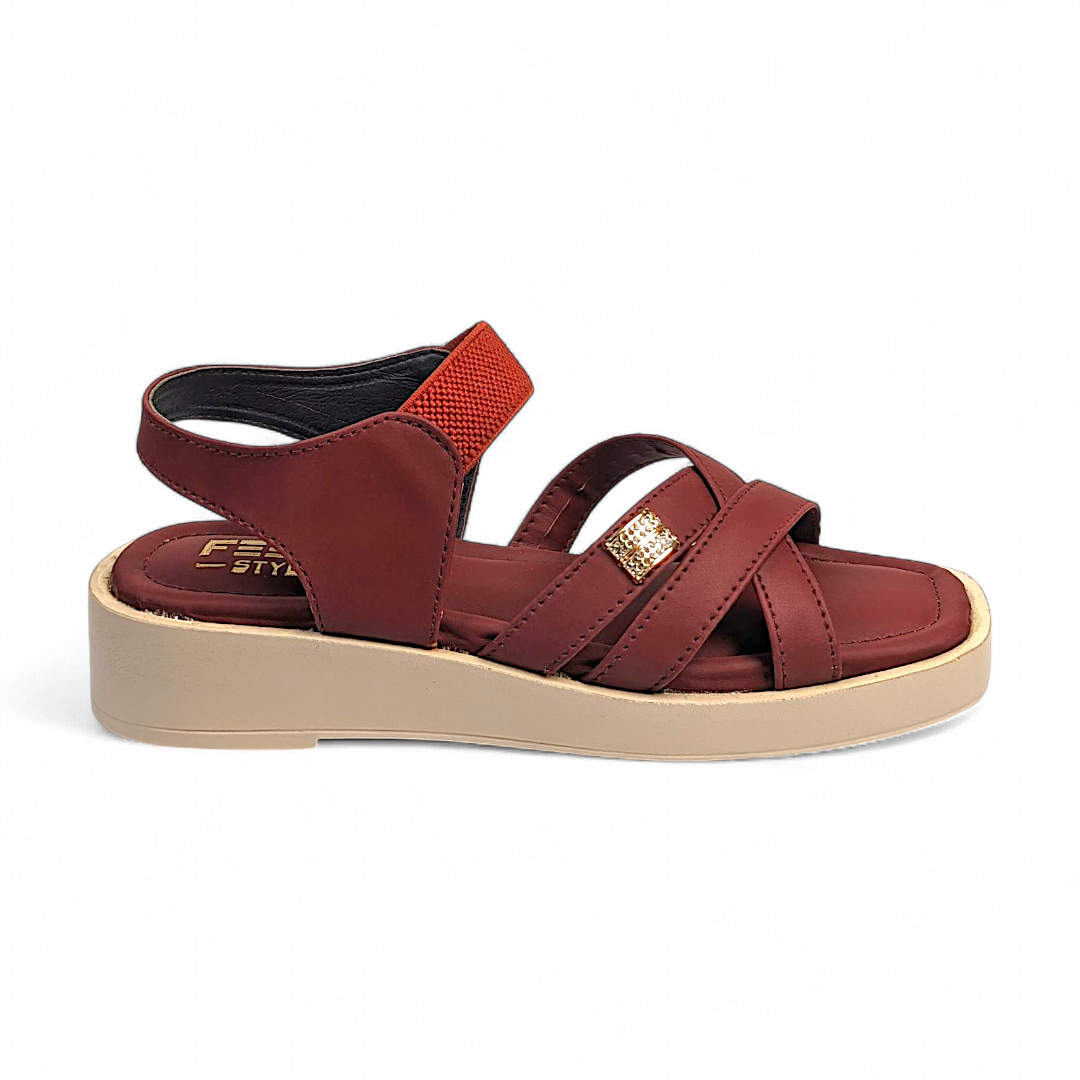 Maroon Cross Strap Sandals 953-7