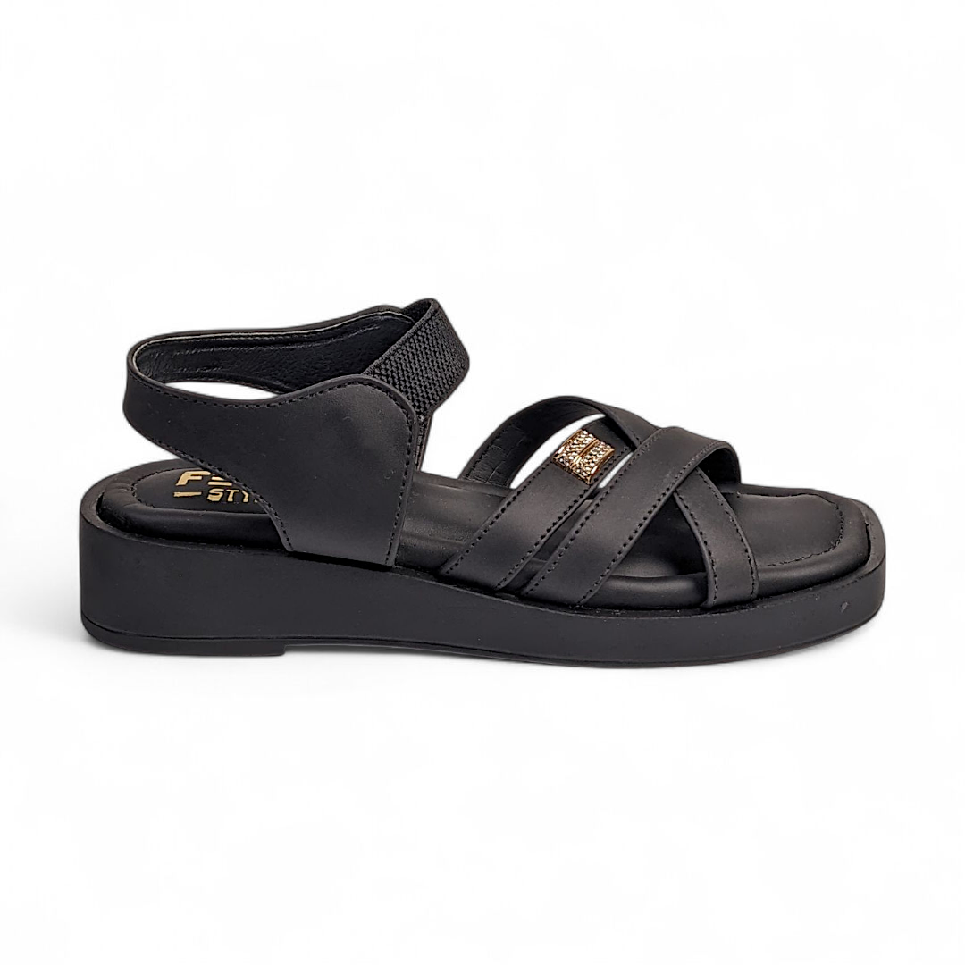 Black Cross Strap Sandals 953-7