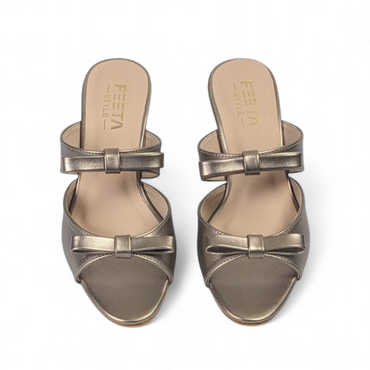 Copper Gloss Luxe Bow Mule Heels 408-7