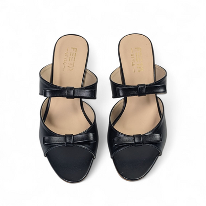 Noir Black Bow Mule Heels 408-7