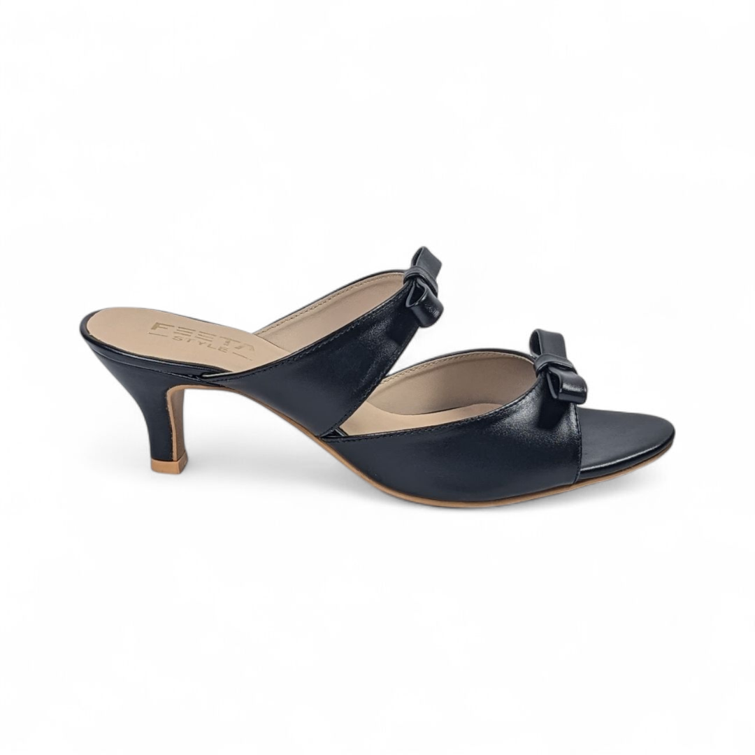 Noir Black Bow Mule Heels 408-7