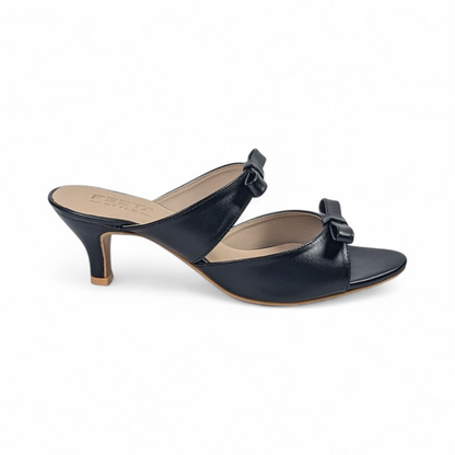Noir Black Bow Mule Heels 408-7