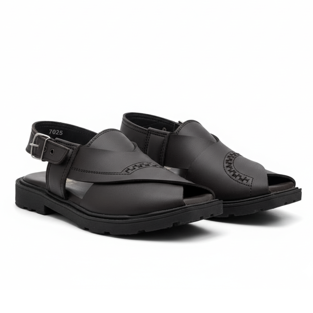Men Black Peshawari Chappal 7025-8