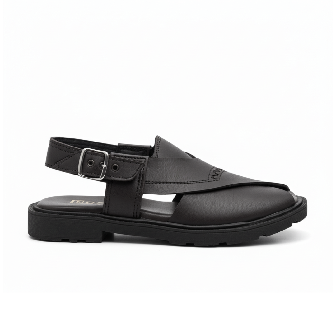 Men Black Peshawari Chappal 7025-8