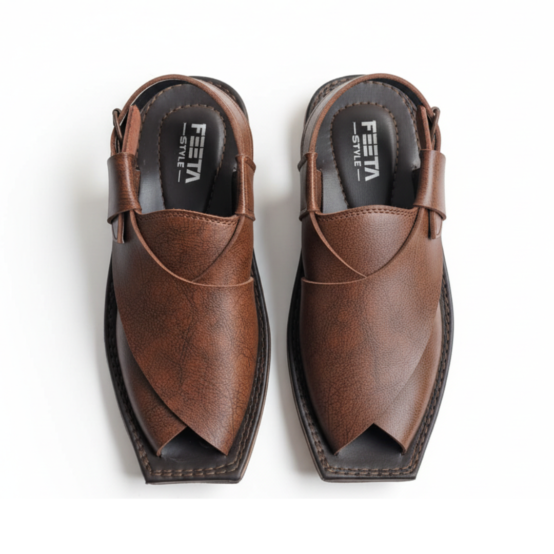 Brown Textured Kaptaan Peshawari Chappal 7024-8