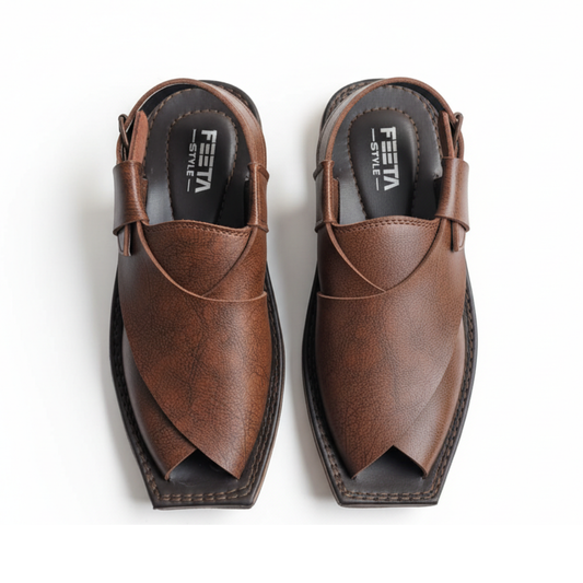Brown Textured Kaptaan Peshawari Chappal 7024-8