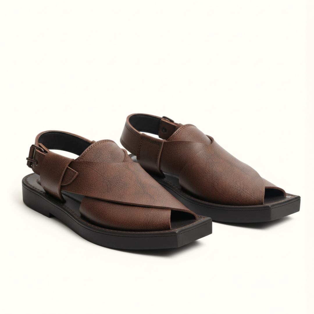 Brown Textured Kaptaan Peshawari Chappal 7024-8