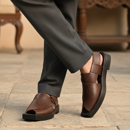 Brown Textured Kaptaan Peshawari Chappal 7024-8