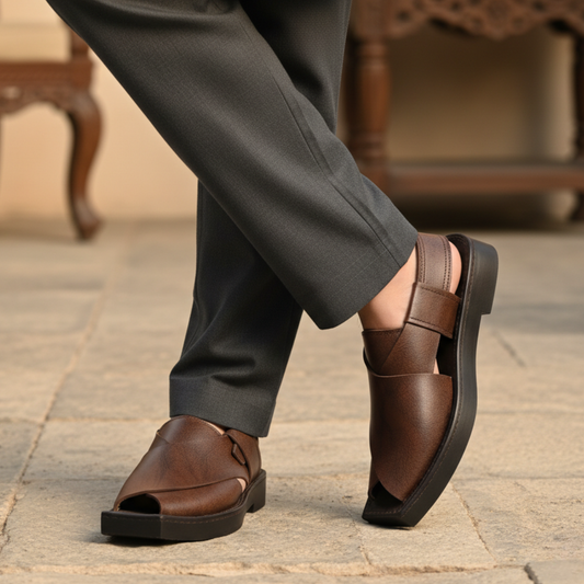 Brown Textured Kaptaan Peshawari Chappal 7024-8