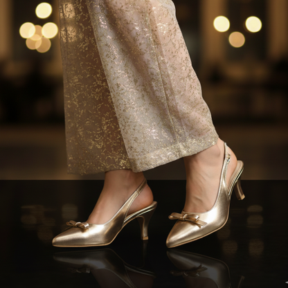 Aura Bow Slingback Heels – Peach Gold