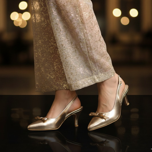 Aura Bow Slingback Heels – Peach Gold