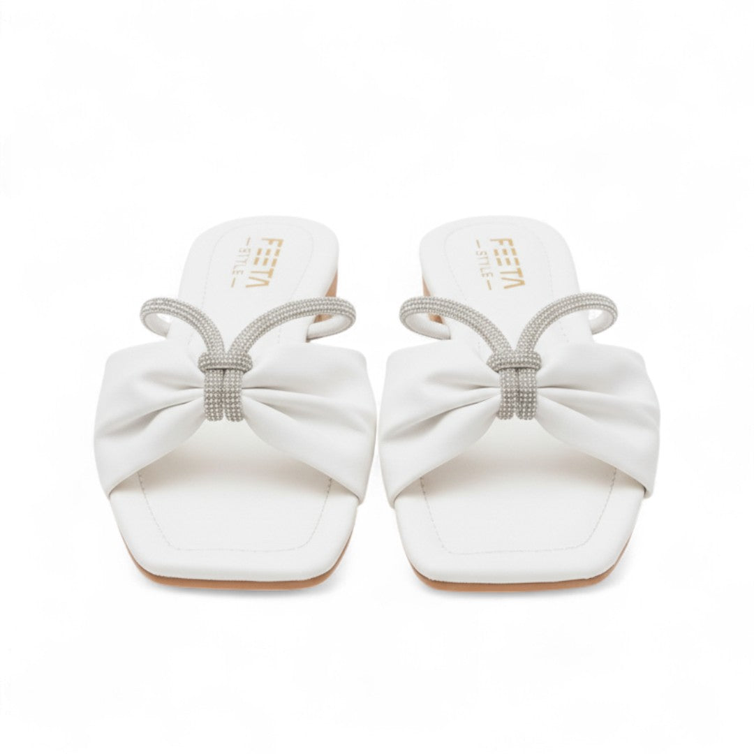 Embellished Bow Slides White - 319-7