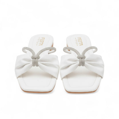 Embellished Bow Slides White - 319-7