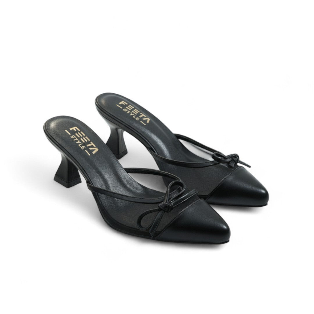 Serene Side Bow Mule Heels - Black – 424-7
