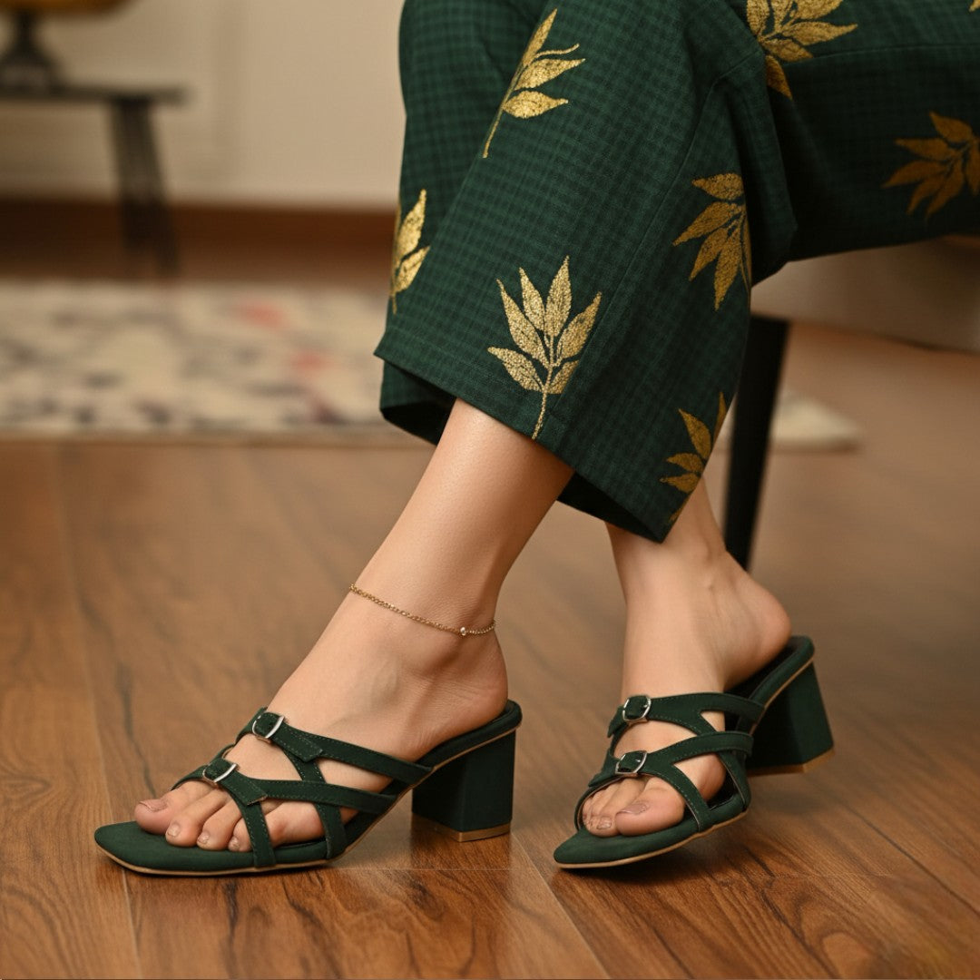 Emerald Buckle Heels - Green – 420-7