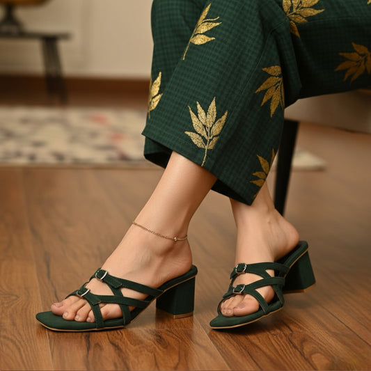 Emerald Buckle Heels - Green – 420-7