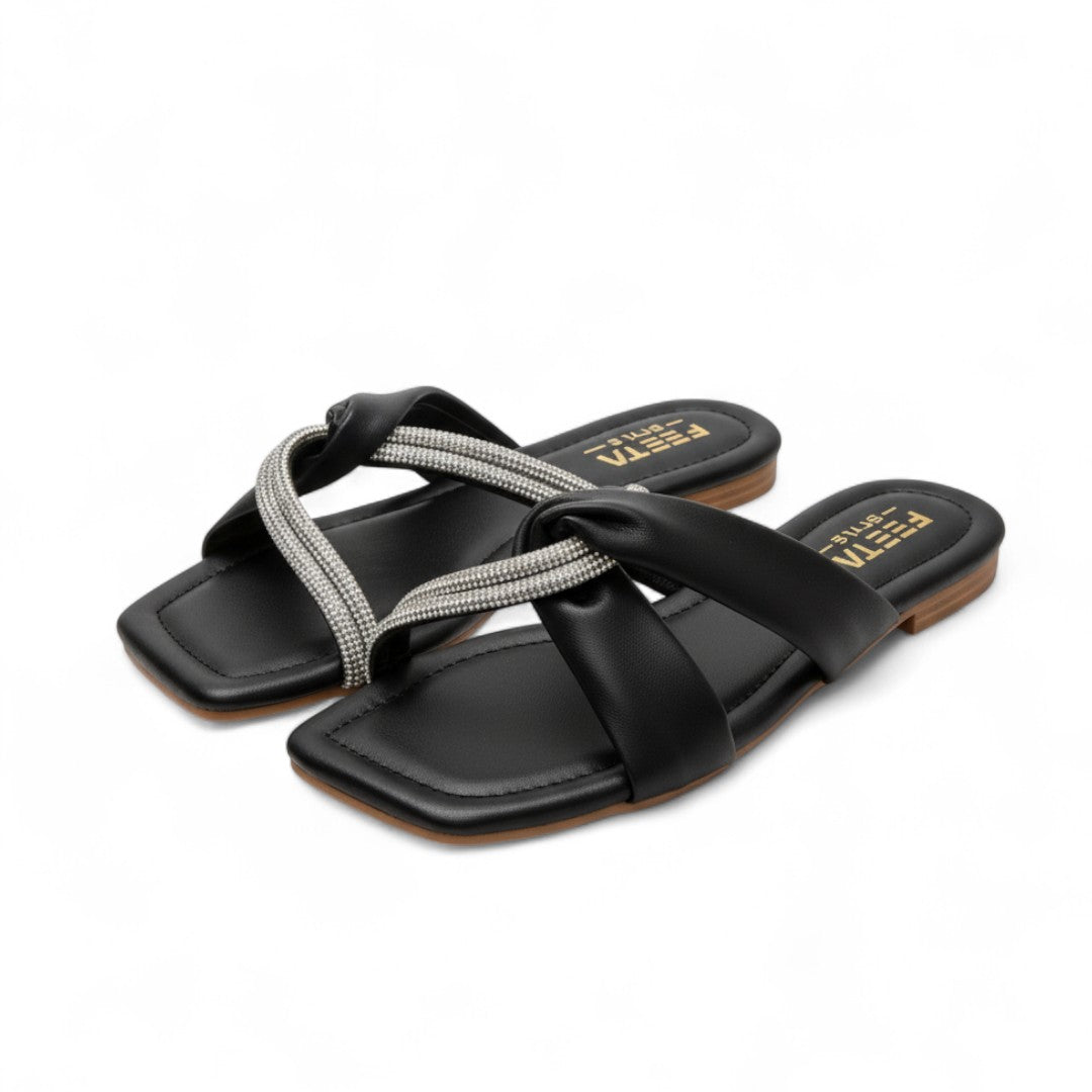 Rhinestone Crisscross Flats Black - 320-7