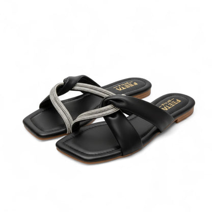 Rhinestone Crisscross Flats Black - 320-7